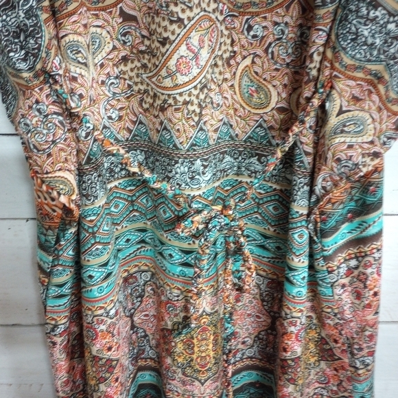 Fashion Fuse Kimono Kaftan Coverup Top Boho Print Tie Waist, Size Medium - Picture 10 of 12